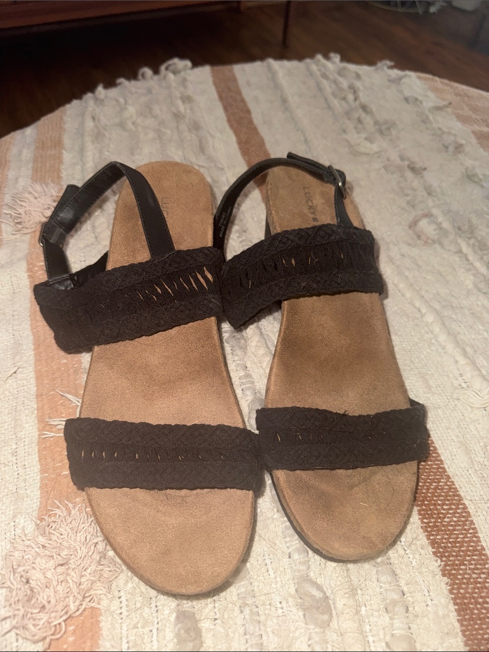 Lucky Brand Black Braided Strap Sandals
